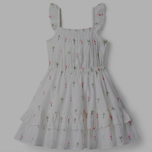 Flamingo palm ruffle dress